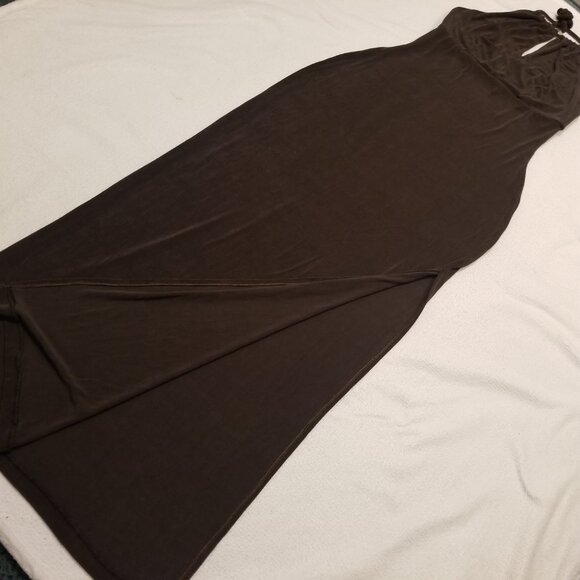 Vintage Brown Halter Keyhole Neck Long Gown Dress Medium w/ Slit Beechers Brook - Picture 10 of 16